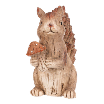 Veverka s houbou - polyresinová figurka, béžovo-hnědá