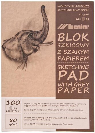 Blok szkicownik A4 100 kartek 80 g szary LENIAR 90853