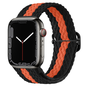 Pletený řemínek se sponou pro Apple Watch 42/44/45/46/49mm,Černo-oranžový Pletený řemínek se sponou pro Apple Watch 42/44/45/46/49mm,Černo-oranžový