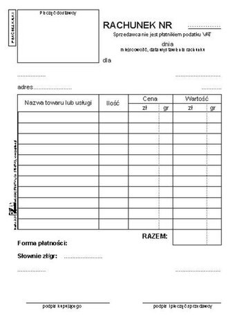 Rachunek zwykły wielokopia A6 100 kart