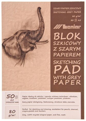 Blok szkicownik A5 50 kartek 80 g szary LENIAR 90852