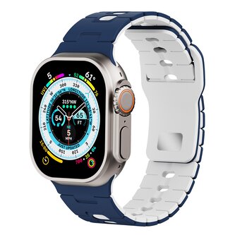 Perforovaný dvojbarevný řemínek pro Apple Watch 38/40/41/42(S10)mm,Tmavěmodro-Bílý