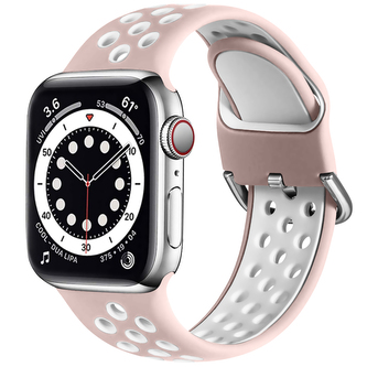 Dvoubarevný perforovaný řemínek s přezkou pro Apple Watch 42/44/45/46/49mm,Růžovo-Bílý Dvoubarevný perforovaný řemínek s přezkou pro Apple Watch 42/44/45/46/49mm,Růžovo-Bílý