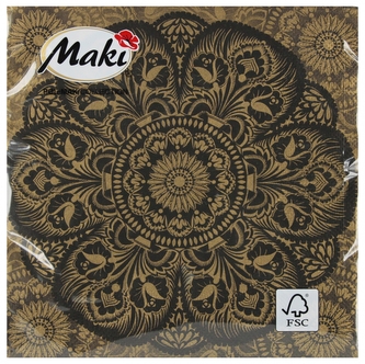 Serwetka papierowa 3 warstwowa 33x33 cm Łowicz czarno-złoty op.20 szt. POL-MAK SLOG058502