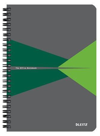 Blok "Office", šedo-zelená, drátěná kroužková vazba, A5, čtverečkovaný, 90 listů, laminované desky,