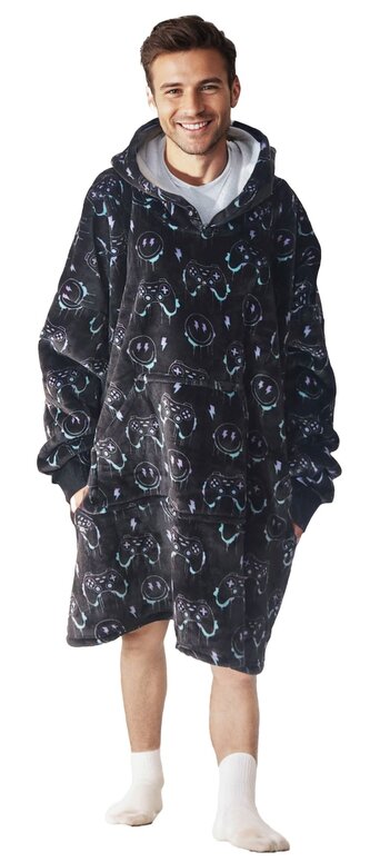 Cozy Noxxiez CH370 PC hráč potisk - hřejivá televizní mikinová deka s kapucí pro teenagery a dospělé