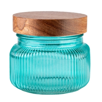DuraHome Dóza s dřevěným šroubovacím uzávěrem, 0,5l, tyrkys