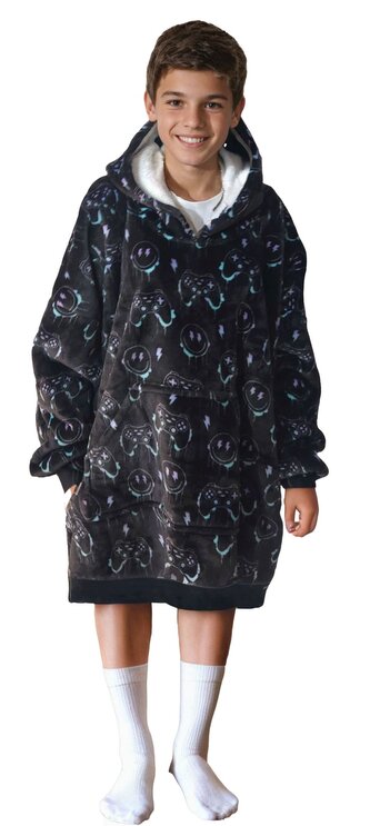 Cozy Noxxiez CH340 PC hráč potisk - hřejivá televizní mikinová deka s kapucí pro děti 7 - 12 let