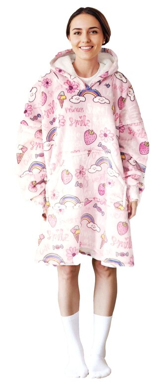Cozy Noxxiez CH373 Sladkosti potisk - hřejivá televizní mikinová deka s kapucí pro teenagery a dospělé