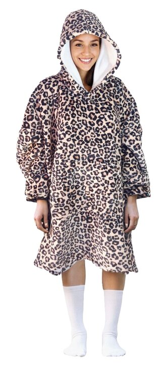 Cozy Noxxiez CH371 Leopard potisk - hřejivá televizní mikinová deka s kapucí pro teenagery a dospělé