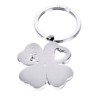TROIKA klíčenka - čtyřlístek, kovová, Swarovski, stříbrná