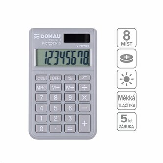 DONAU kapesní kalkulačka DONAU TECH 2082, 8místná, sv. šedá