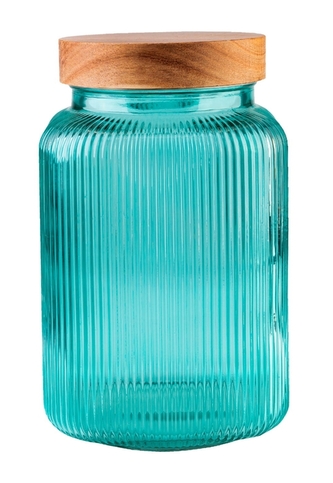 DuraHome Dóza s dřevěným šroubovacím uzávěrem, 3l, tyrkys