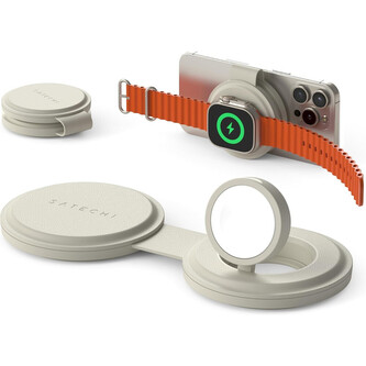 Satechi OntheGo 2v1 bezdrátová nabíječka béžová