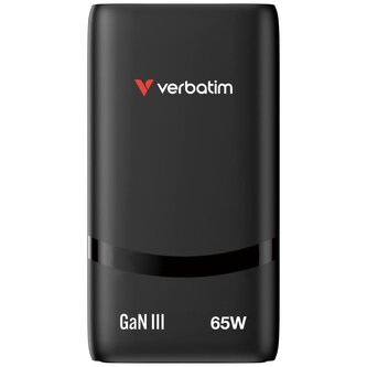 Verbatim GaN cestovní adaptér Fold 'n' Go 65W, 1×USB-C PD, 1×USB-A QC, EU konektor, černá