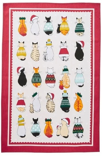 Kuchyňská utěrka Christmas Cats Red