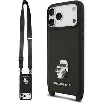 Karl Lagerfeld Saffiano Crossbody Popruh Metal Karl and Choupette kryt iPhone 17 Pro černý