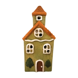 Keramický domeček LED, zelený, 19 cm Keramický domeček LED, zelený, 19 cm
