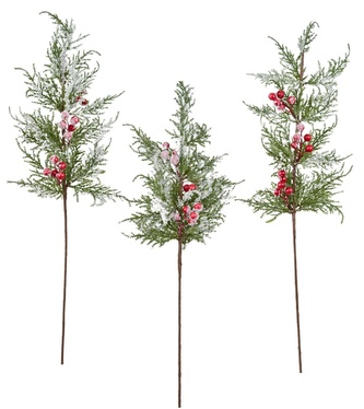 Větev z túje zasněžená 75 cm, set 3 ks