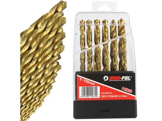 Sada titanových vrtáků na železo HSS 1-10mm 19 ks MAR-POL