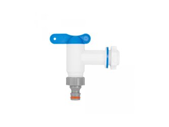 Zahradní ventil PP vstup 3/4", koncovka 3/4" s konektorem, bílý Zahradní ventil PP vstup 3/4", koncovka 3/4" s konektorem, bílý