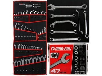 Velká sada klíčů 47ks, očko-otevřené, zahnuté, S klíče, TORX, brzdové trubky, CrV MAR-POL, skládací obal