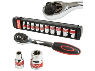 Nástrčné hlavice 8-24mm, 1/2", 10ks s ráčnou MAR-POL