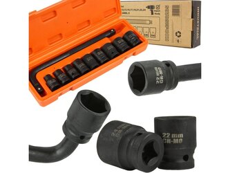 Nástrčné hlavice 10-24mm, 1/2", sada 10ks, CrMo, 6-hran v kufru BJC