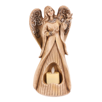 Anděl pietní - polyresin, LED svíčka, béžovo-hnědý Anděl pietní - polyresin, LED svíčka, béžovo-hnědý