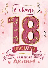 Karnet KF 18 Urodziny różowe, konfetti KF-009