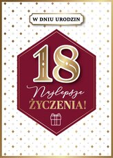 Karnet GM 18 Urodziny, czerwony, złote rąby GM-1212