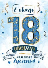 Karnet KF 18 Urodziny niebieskie, konfetti KF-010