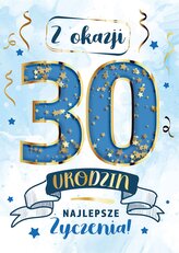 Karnet KF 30 Urodziny niebieskie, konfetti KF-012