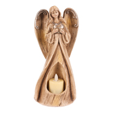 Anděl pietní - polyresin, LED svíčka, béžovo-hnědý