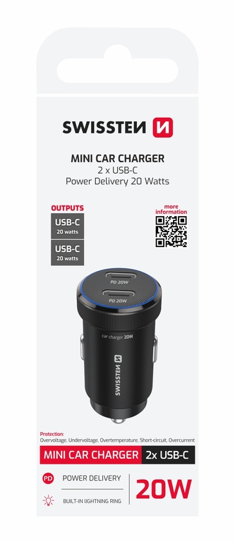 SWISSTEN CL ADAPTÉR 2x USB-C PD, 20W ČERNÝ SWISSTEN CL ADAPTÉR 2x USB-C PD, 20W ČERNÝ