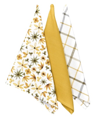 Utěrka bavlněná, Podzimní listí a květy,  komplet 3 ks