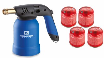KEMPER - Opalovací hořák piezo + 4x STOPGAS plynová kartuše 360 ml (190 g)