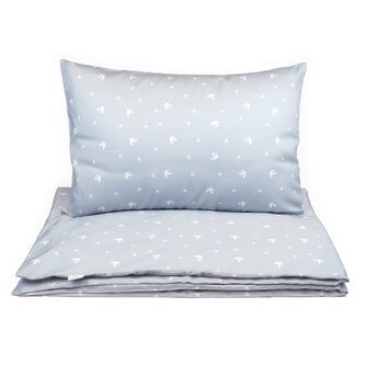 Detské obliečky SOFTELLO 90x130cm - sivomodré vtáčiky