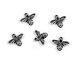 Kovový přívěsek / taháček na zip mini včelka - 10 ks - 1 (60791) platina