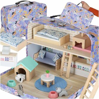 Domeček v kufříku - hotel pro mazlíčky s nábytkem a figurkami, Fialová Domeček v kufříku - hotel pro mazlíčky s nábytkem a figurkami, Fialová