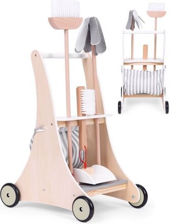 ECOTOYS Dřevěný úklidový vozík s příslušenstvím