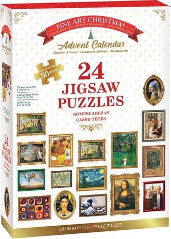 EUROGRAPHICS Puzzle Adventní kalendář: Fine Art Vánoce 24x50 dílků