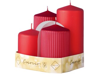 Emocio Sada 4ks Válec hladký + rýhovaný 65mm, Metal mat červená standard, svíčky