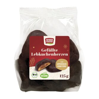 Srdíčka perníková v hořké čokoládě 125 g BIO   ROSENGARTEN