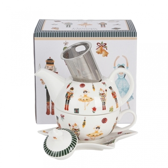 Porcelánová konvička s hrnkem a podšálkem VÁNOČNÍ LOUSKÁČEK v krabičce 300/450ml