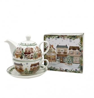 Porcelánová konvička s hrnkem a podšálkem VÁNOČNÍ MĚSTO 2 v krabičce 300/450 ml Porcelánová konvička s hrnkem a podšálkem VÁNOČNÍ MĚSTO 2 v krabičce 300/450 ml