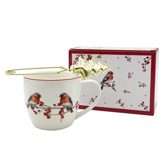 Porcelánový hrnek VÁNOČNÍ PTÁČCI 3, 460 ml v krabičce s kovovým sítkem na čaj Porcelánový hrnek VÁNOČNÍ PTÁČCI 3, 460 ml v krabičce s kovovým sítkem na čaj