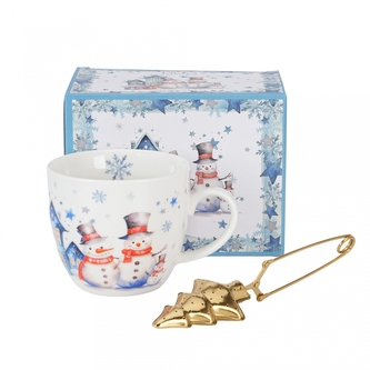 Porcelánový hrnek SNĚHULÁK, 460 ml v krabičce s kovovým sítkem na čaj Porcelánový hrnek SNĚHULÁK, 460 ml v krabičce s kovovým sítkem na čaj