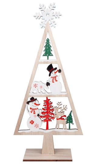 Strom s dekoracemi dřevěný na postavení 16 x 34 x 6 cm, barevný