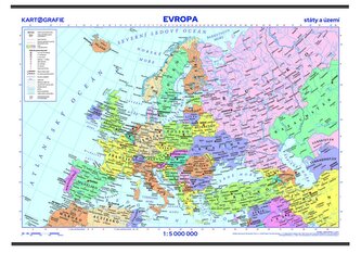 Evropa státy a území, školní nástěnná Evropa státy a území, školní nástěnná